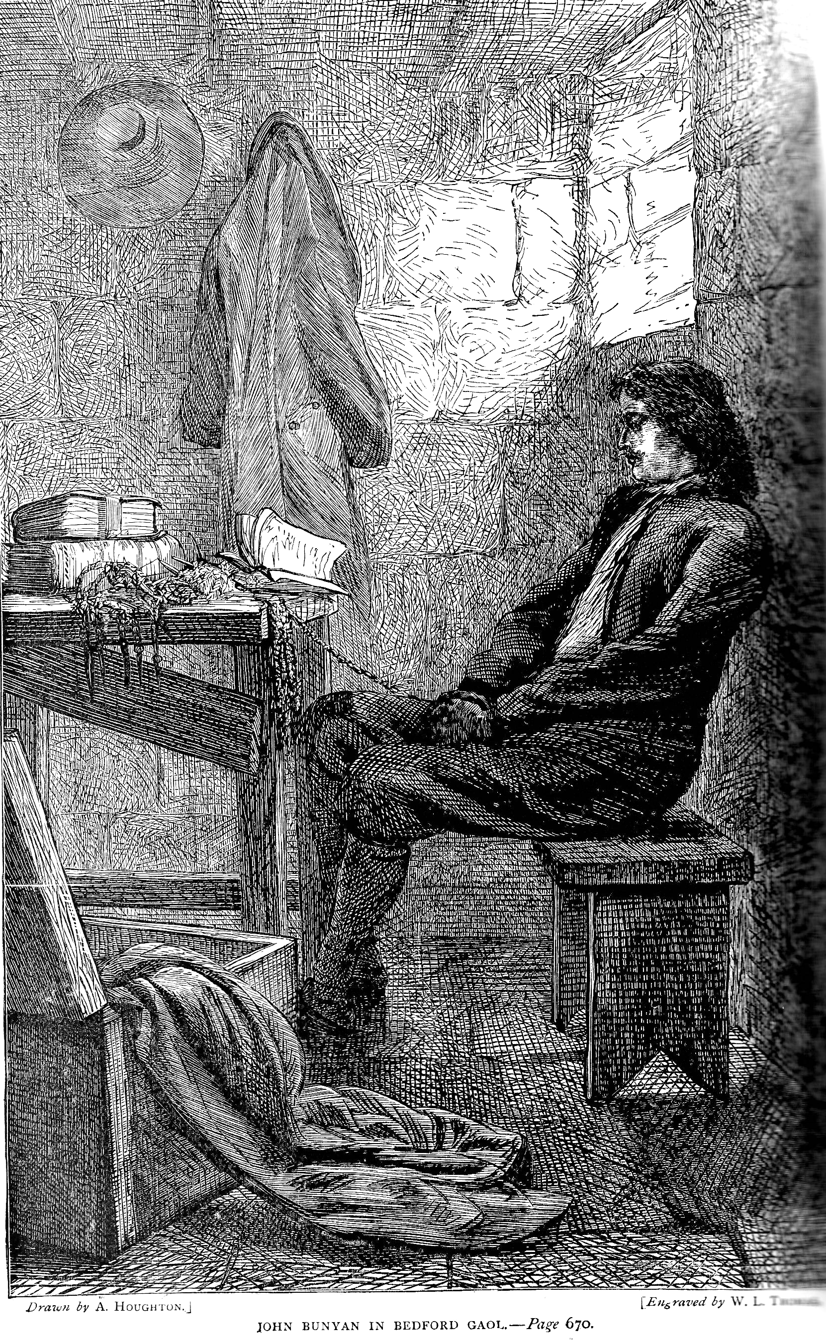 Bunyan in Jail.  Drawn by A. Houghton and engraved by W.L. Thomas